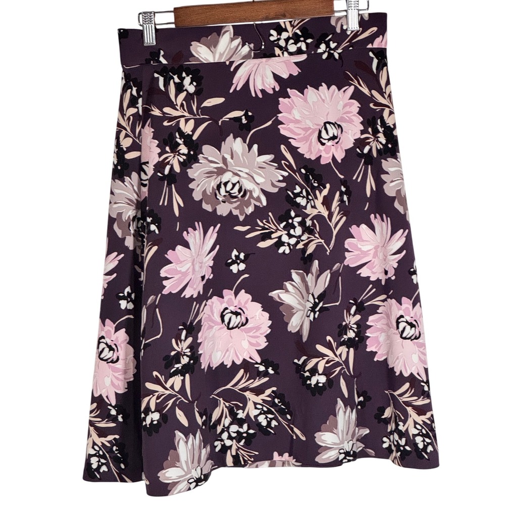 Ann Taylor Factory A-Line Midi Skirt Maroon Pink Floral‎ Size 6 Flowy Silky